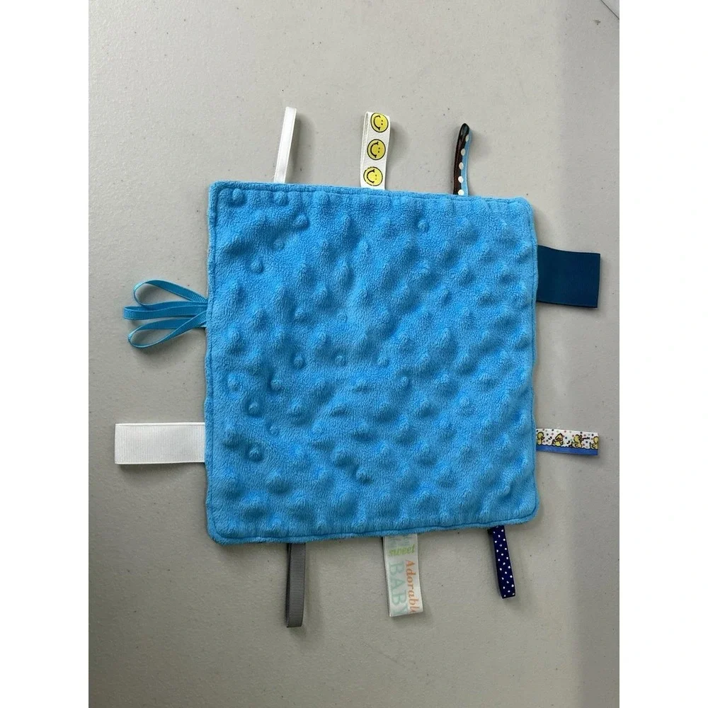 Adorable Baby  gray/blue taggie Baby Security Blanket Lovey Comforter Minky Dot‎